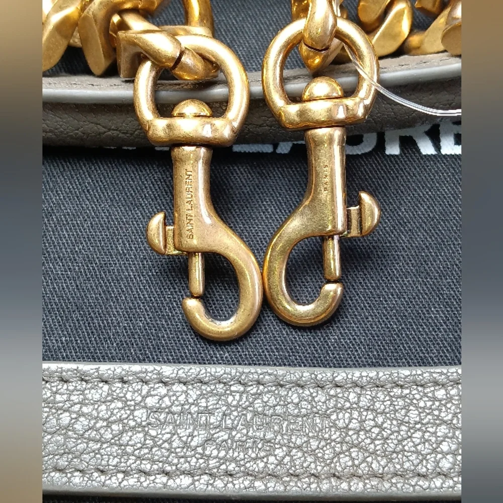 NEW SAINT LAURENT COLLEGE MEDIUM CHAIN BAG IN QUILTED LEATHER GREY GOLD - Picture 11 of 16